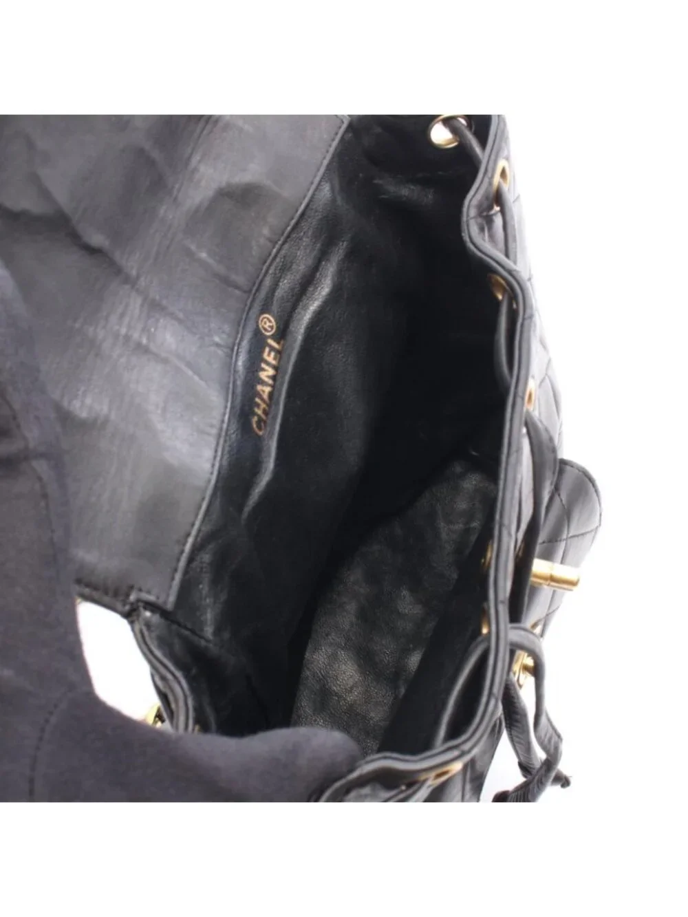 Chanel Backpack Quilted Turnlock Chain Black Lambskin Double